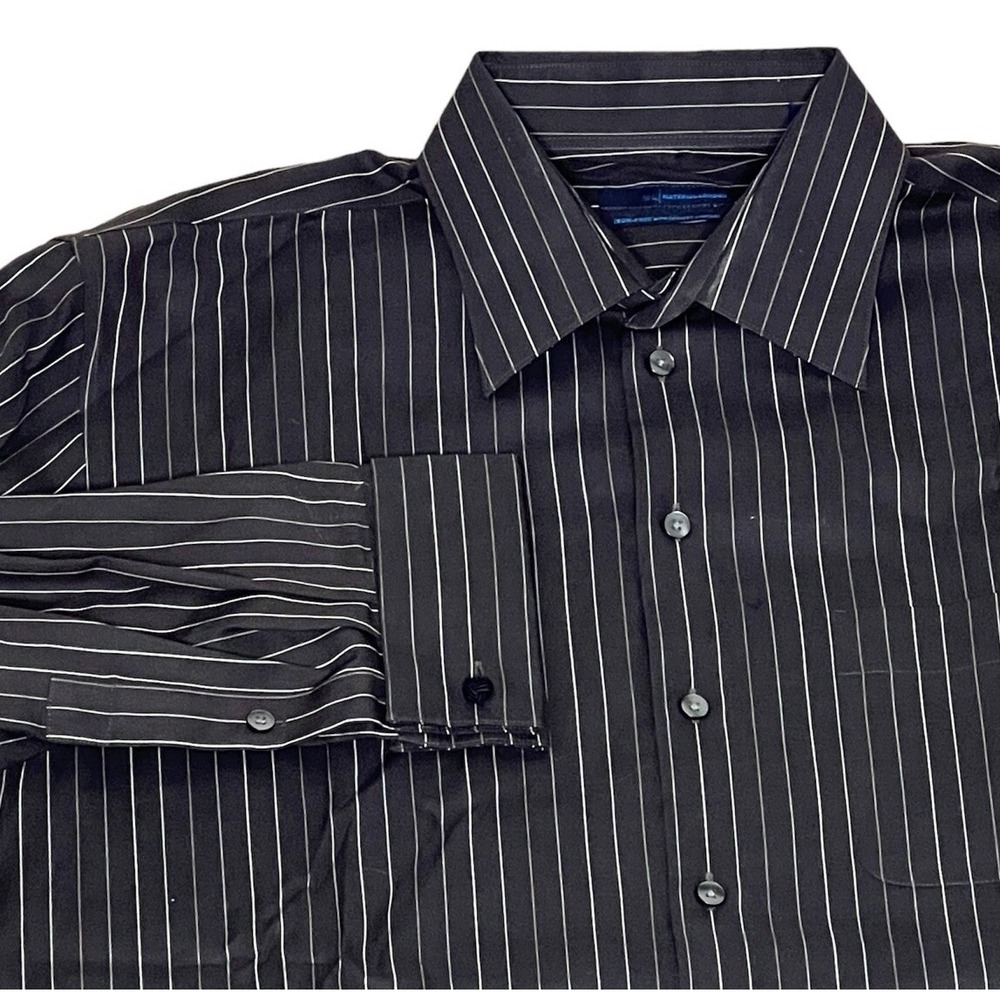 ML Material London Mens Black Striped Shirt Long Sleeve Button Up Size XL‎